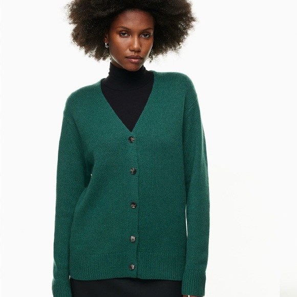 Wilfred 100% Cashmere V-Neck Button Front Cardigan Sweater Green Size Small - Picture 1 of 9